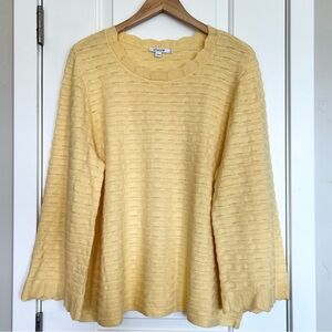 Chico’s cashmere blend sweater Butter yellow XL Size 3 Wide sleeves Relaxed fit